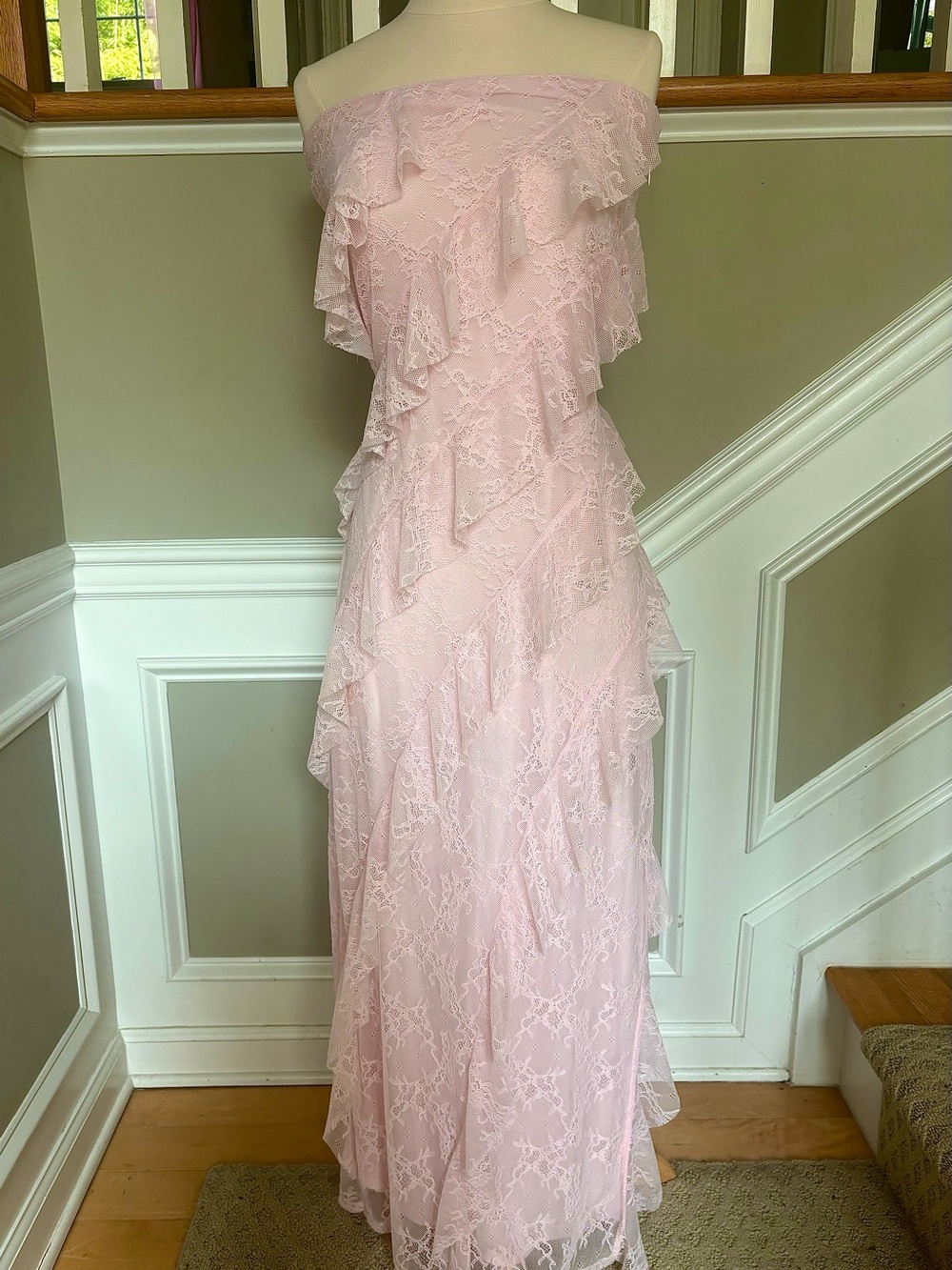 Off-Shoulder Pink Lace Ruffle Evening Dress